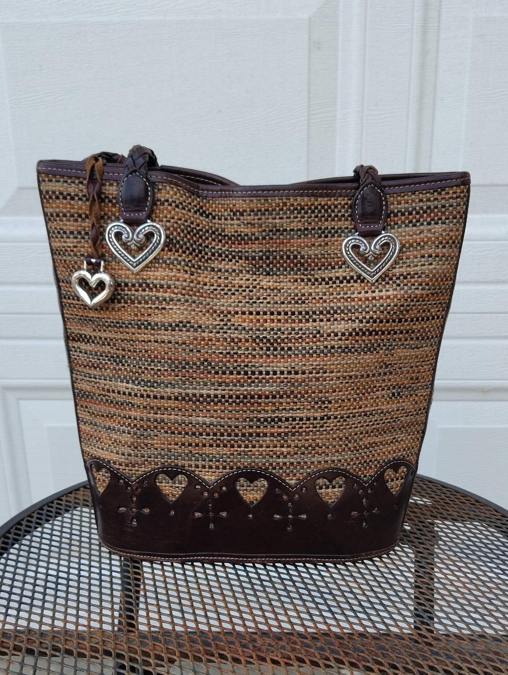 Vintage Brighton Woven Leather Bucket Bag Extra Long Braided Strap Brown 90s